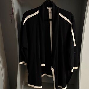 Chico's Black Open Front Cardigan with White Trim